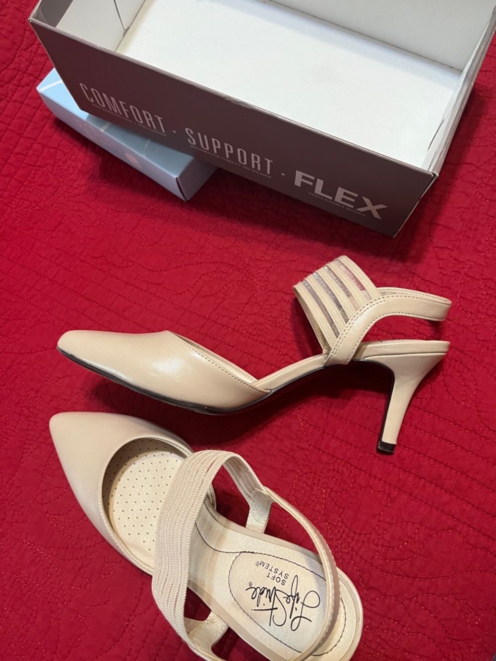 Life Stride Beige D'Orsay Pointed Toe Heels with Elastic Straps - Picture 4 of 4